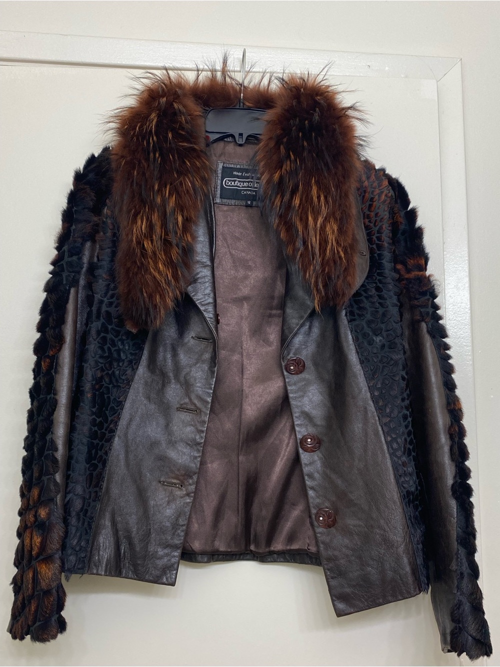 Boutique of Leathers Women's Vintage Dark Brown Leather & Fur Panel Jacket